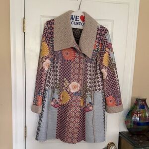 Johnny Was Vibrant Floral Suede Patch Teddy Jacket